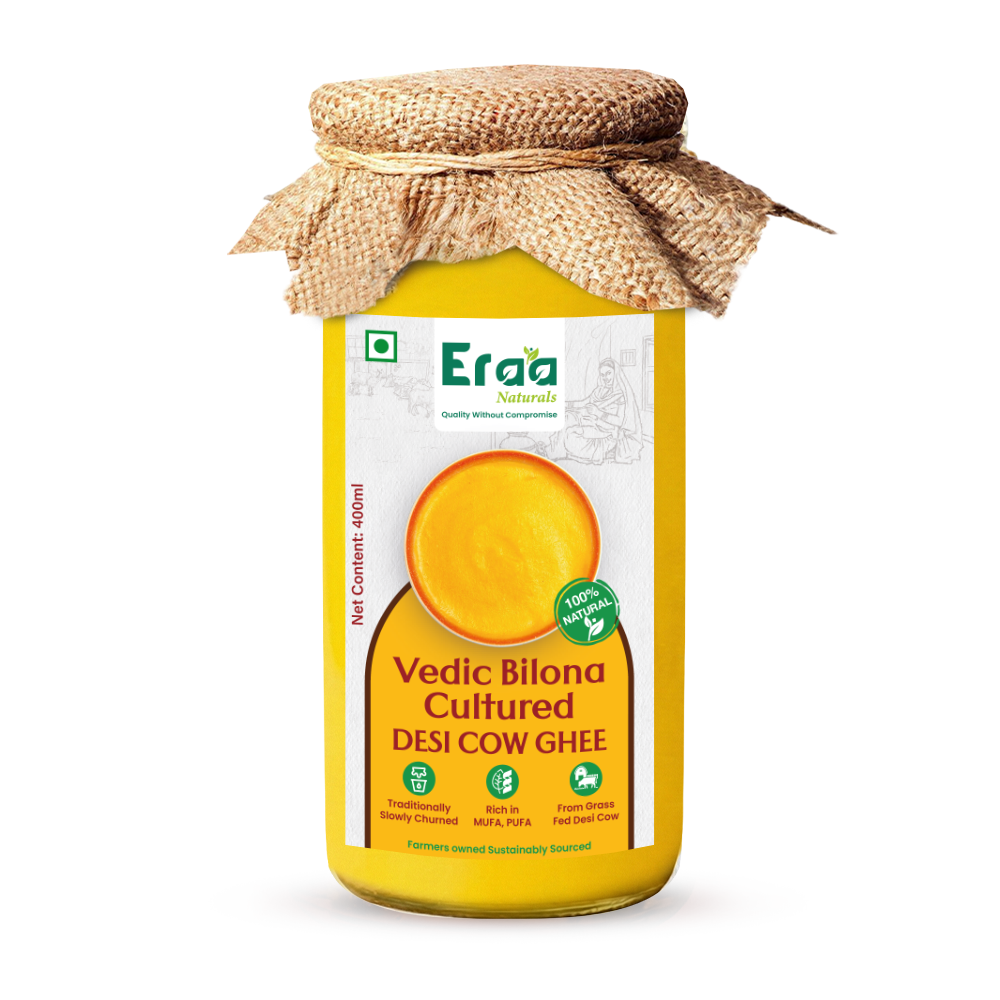 eraa naturals bilona ghee 400ml glass bottle
