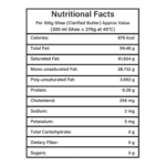 Desi cow ghee nutritional facts table - eraa naturals
