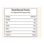 Red Chilli powder nutritional facts table - eraa naturals