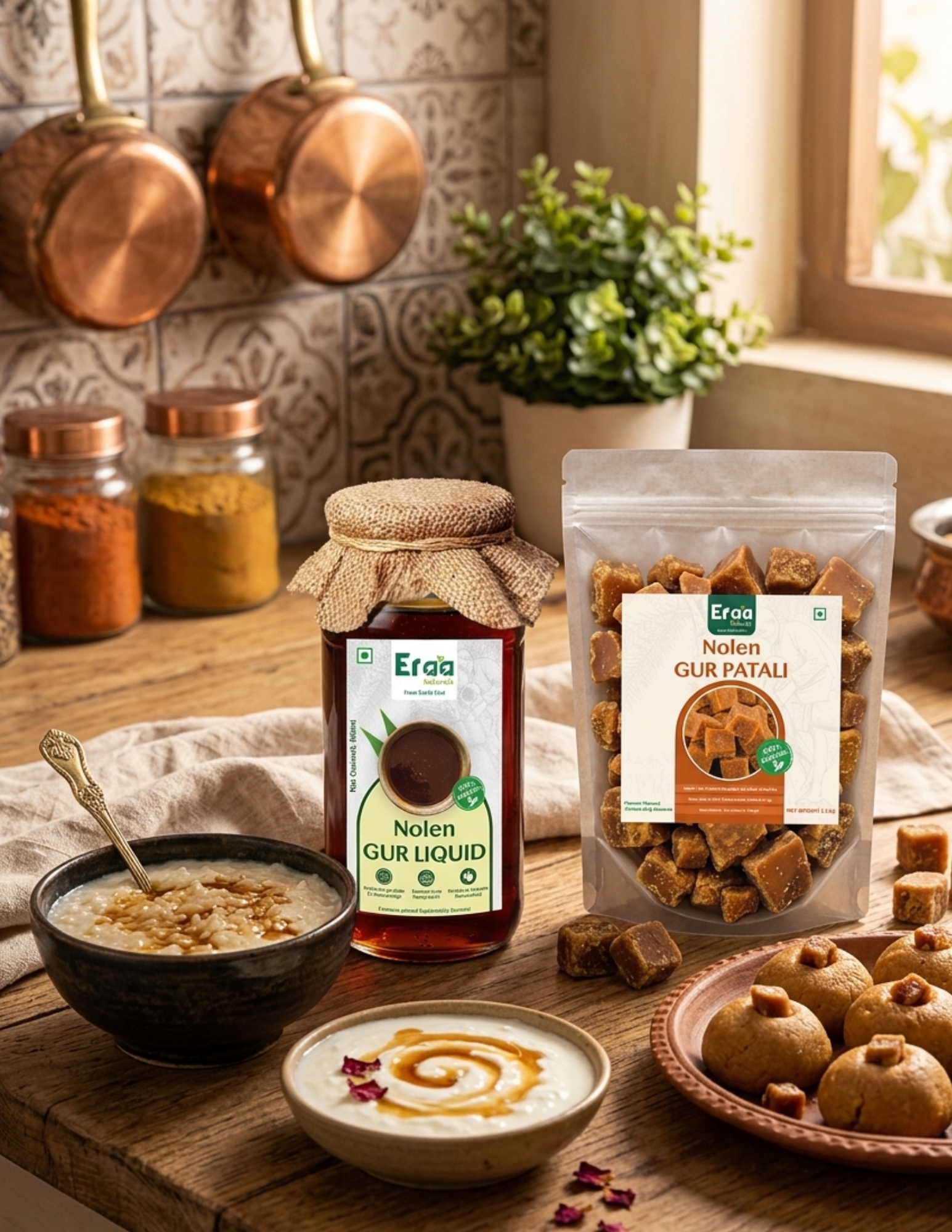 jaggery item , thumbnail, nolen gur patali and nolen gur liquid.