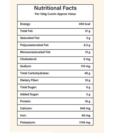 cumin whole nutritional facts table eraa naturals