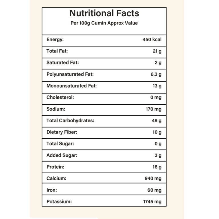 cumin whole nutritional facts table eraa naturals