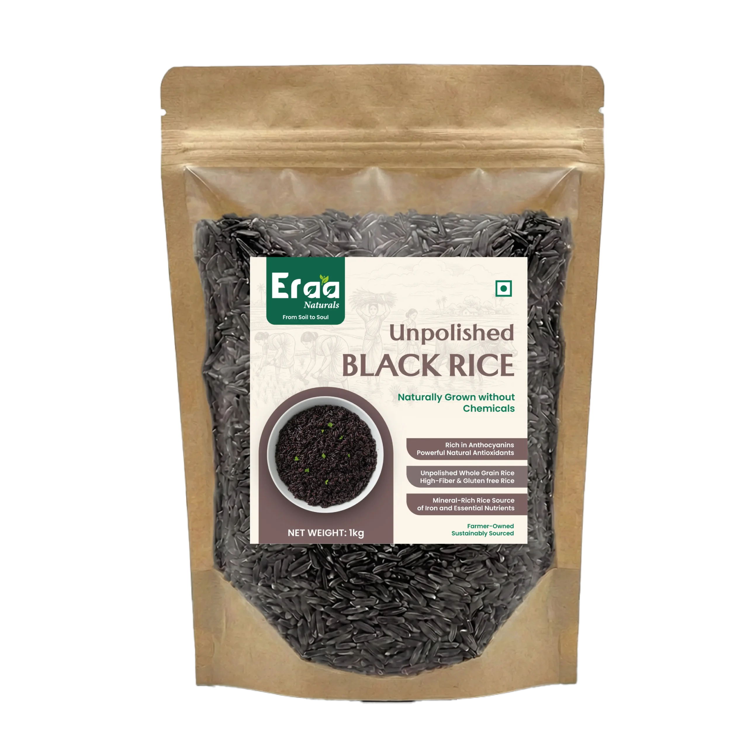 Unpolished Black Rice 1kg Whole Grain Pack – Eraa Naturals Unpolished Black Rice 1kg Whole Grain Pack – Eraa Naturals